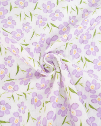 Double Gaze Imprimé Fleurs Mauve - Mercerine