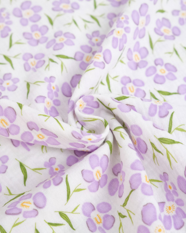 Double Gaze Imprimé Fleurs Mauve - Mercerine
