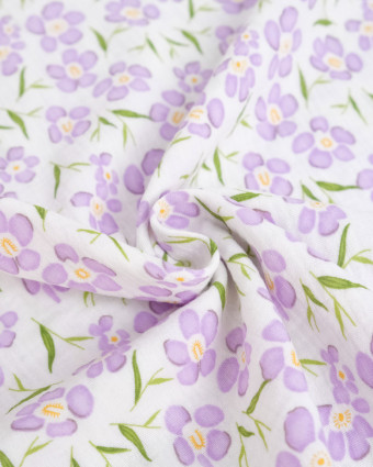 Double Gaze Imprimé Fleurs Mauve - Mercerine