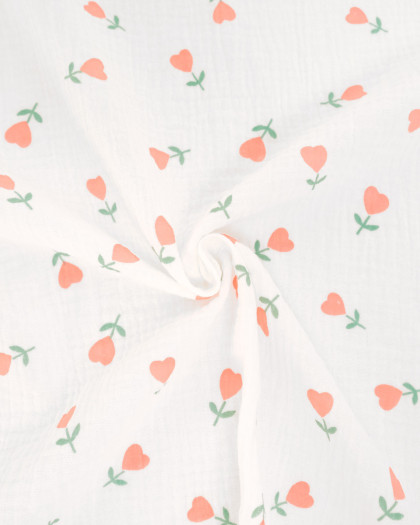 Double Gaze Imprimé Fleurs Cœur Rose - Mercerine