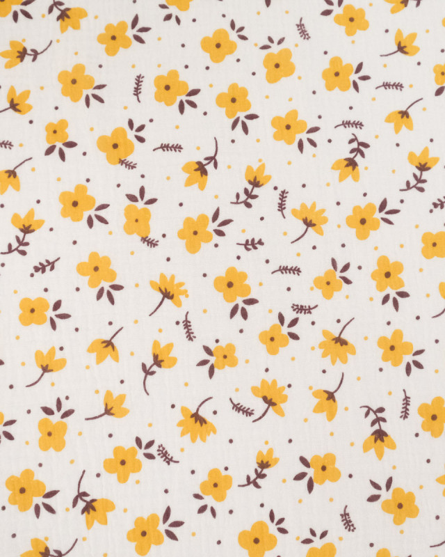 Double Gaze Imprimé Fleurs Jaunes - Mercerine
