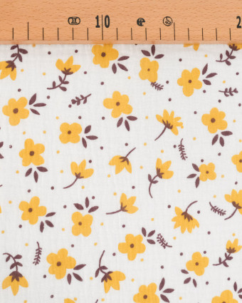 Double Gaze Imprimé Fleurs Jaunes - Mercerine