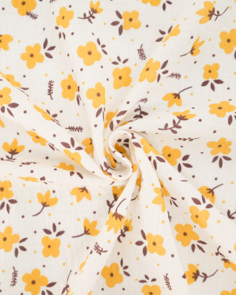 Double Gaze Imprimé Fleurs Jaunes - Mercerine
