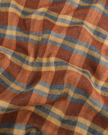 Tissu Lainage Italien à  Carreaux Bleu et Terracotta - Mercerine