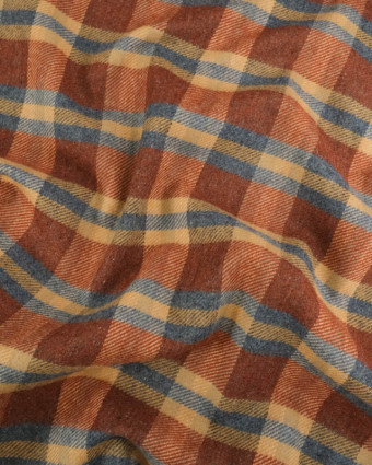 Tissu Lainage Italien à  Carreaux Bleu et Terracotta - Mercerine