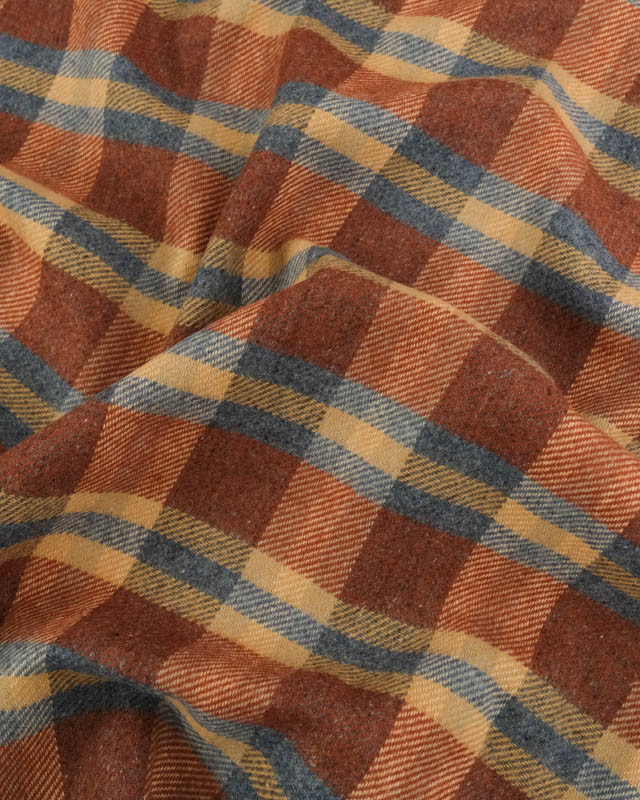 Tissu Lainage Italien à  Carreaux Bleu et Terracotta  - Mercerine