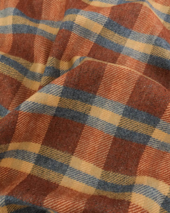 Tissu Lainage Italien à  Carreaux Bleu et Terracotta  - Mercerine