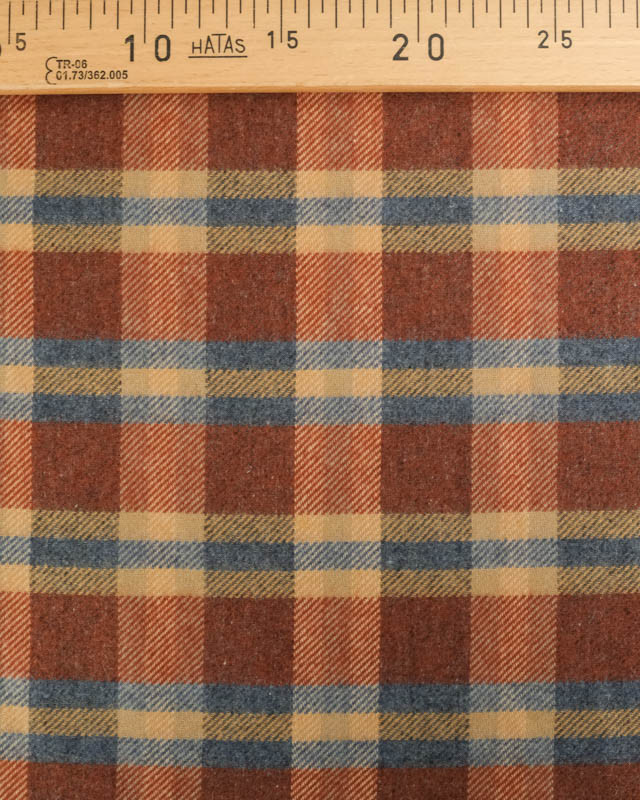 Tissu Lainage Italien à  Carreaux Bleu et Terracotta  - Mercerine