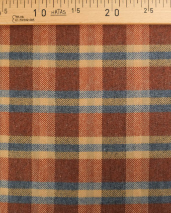 Tissu Lainage Italien à  Carreaux Bleu et Terracotta  - Mercerine