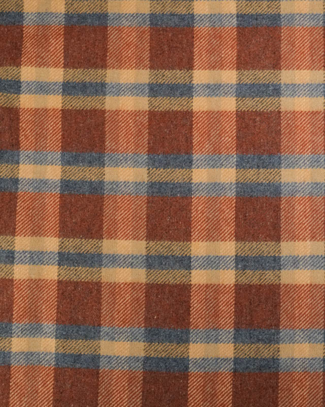 Tissu Lainage Italien à  Carreaux Bleu et Terracotta  - Mercerine