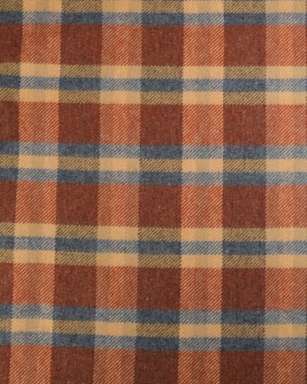 Tissu Lainage Italien à  Carreaux Bleu et Terracotta  - Mercerine