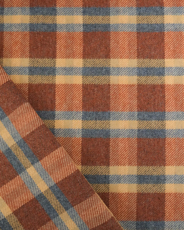 Tissu Lainage Italien à  Carreaux Bleu et Terracotta  - Mercerine