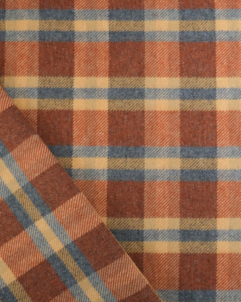 Tissu Lainage Italien à  Carreaux Bleu et Terracotta  - Mercerine