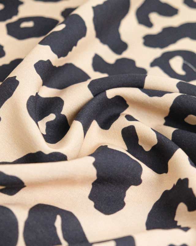 Popeline de Viscose Imprimée Savane Fond Camel - Mercerine