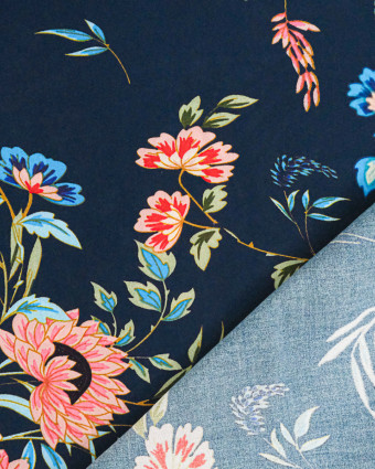 Popeline de Viscose Imprimée Floa Bleu Marine - Mercerine