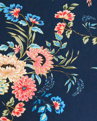Popeline de Viscose Imprimée Floa Bleu Marine - Mercerine