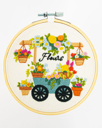 Kit Broderie - La Brouette Fleurie - avec Tambour 15cm - Mercerine