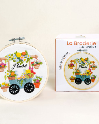 Kit Broderie - La Brouette Fleurie - avec Tambour 15cm - Mercerine