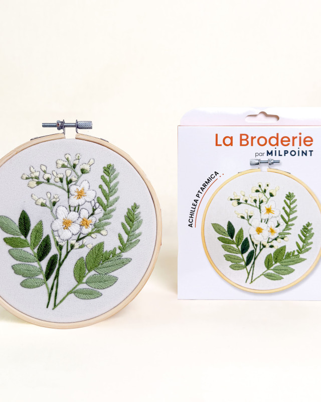 Kit Broderie - Achillea Ptarmica - avec Tambour 15cm - Mercerine