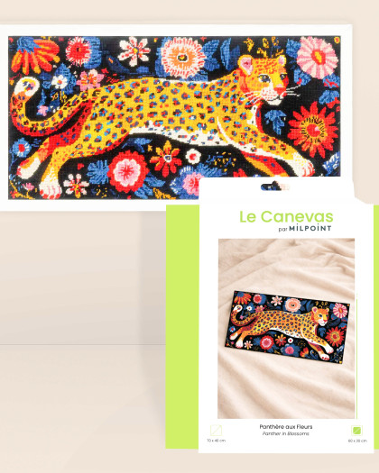 Kit Canevas Complet - Panthère aux Fleurs - Mercerine