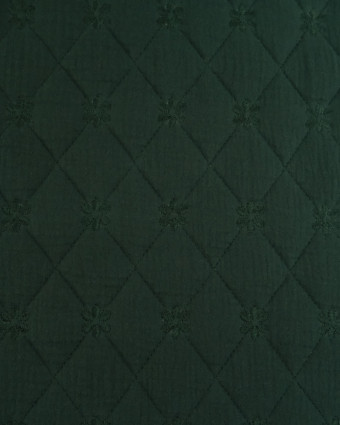 Tissu Double Gaze Matelassé Broderie Fleurs Vert Forêt - Mercerine