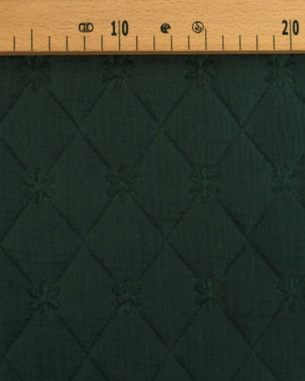 Tissu Double Gaze Matelassé Broderie Fleurs Vert Forêt - Mercerine