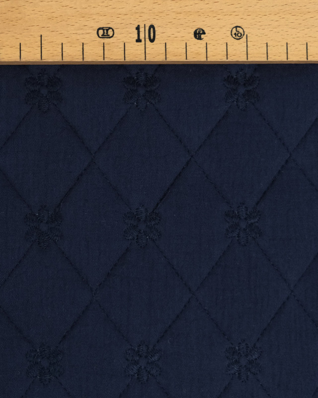 Tissu Double Gaze Matelassé Broderie Fleurs Navy - Mercerine