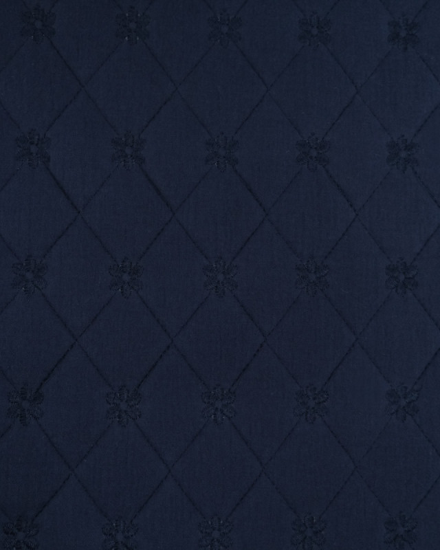 Tissu Double Gaze Matelassé Broderie Fleurs Navy - Mercerine