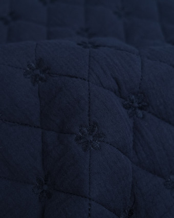 Tissu Double Gaze Matelassé Broderie Fleurs Navy - Mercerine