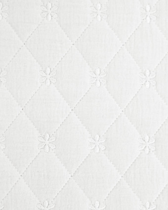 Tissu Double Gaze Matelassé Broderie Fleurs Blanc - Mercerine