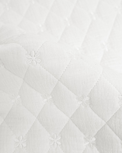 Tissu Double Gaze Matelassé Broderie Fleurs Blanc - Mercerine