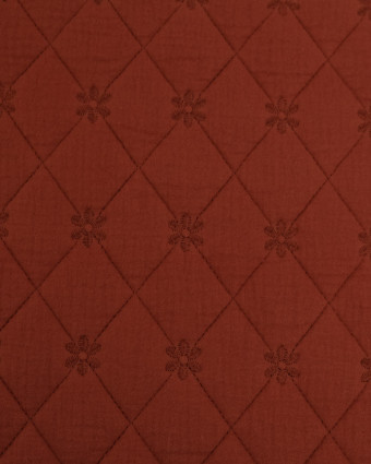 Tissu Double Gaze Matelassé Broderie Fleurs Terracotta - Mercerine