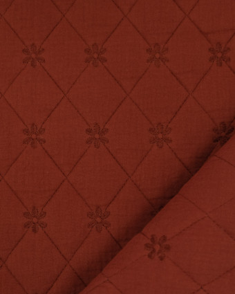Tissu Double Gaze Matelassé Broderie Fleurs Terracotta - Mercerine