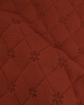 Tissu Double Gaze Matelassé Broderie Fleurs Terracotta - Mercerine