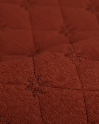Tissu Double Gaze Matelassé Broderie Fleurs Terracotta - Mercerine