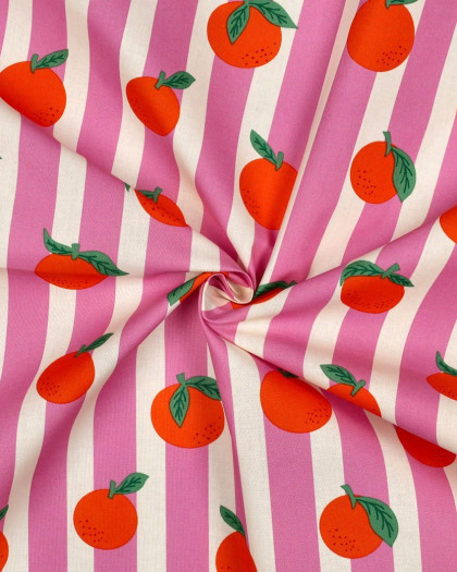 Tissu Coton Enduit Agrumes Rayures Roses - Mercerine