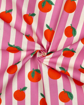 Tissu Coton Enduit Agrumes Rayures Roses - Mercerine