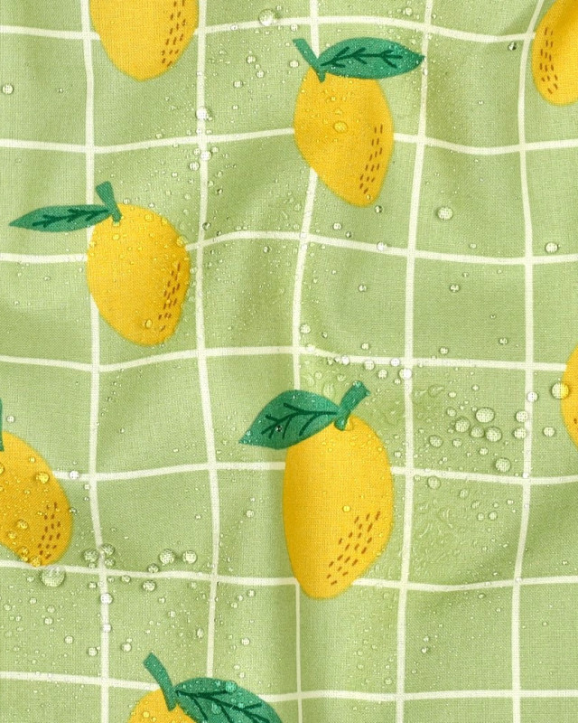 Tissu Coton Déperlant Citron à Carreaux Vert Sauge - Mercerine