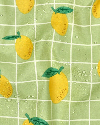 Tissu Coton Déperlant Citron à Carreaux Vert Sauge - Mercerine