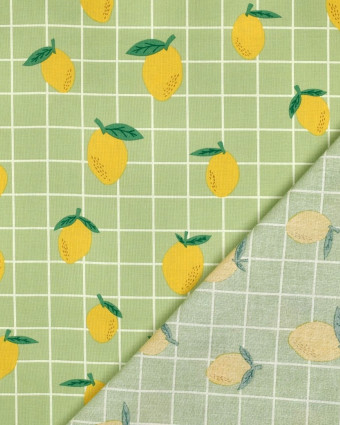 Tissu Coton Déperlant Citron à Carreaux Vert Sauge - Mercerine