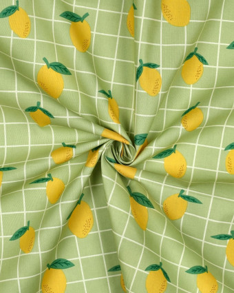 Tissu Coton Enduit Citron à Carreaux Vert Sauge - Mercerine