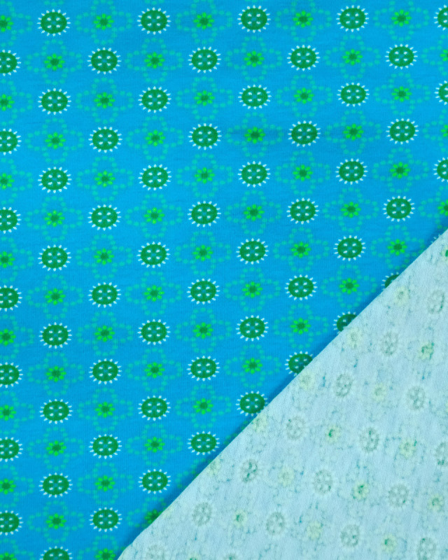Jersey Imprimé Vert Sur Fond Bleu - Mercerine