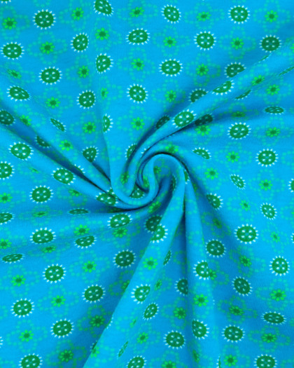 Jersey Imprimé Vert Sur Fond Bleu - Mercerine