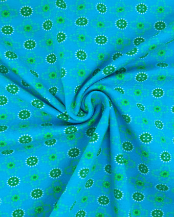 Jersey Imprimé Vert Sur Fond Bleu - Mercerine