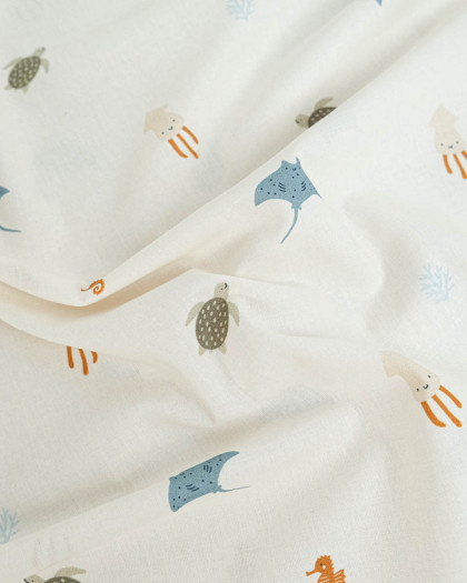 Popeline De Coton Motif Animaux Marin - Mercerine