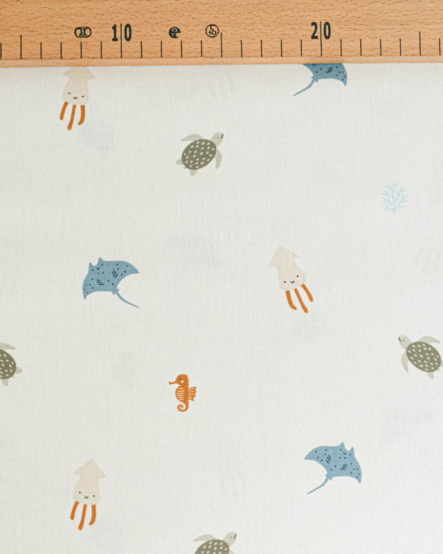 Popeline De Coton Motif Animaux Marin - Mercerine