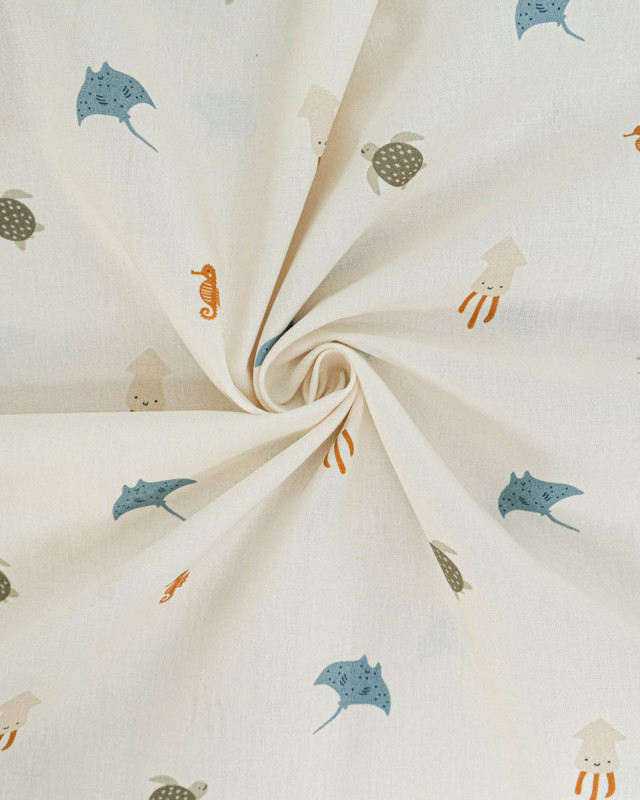 Popeline De Coton Motif Animaux Marin - Mercerine