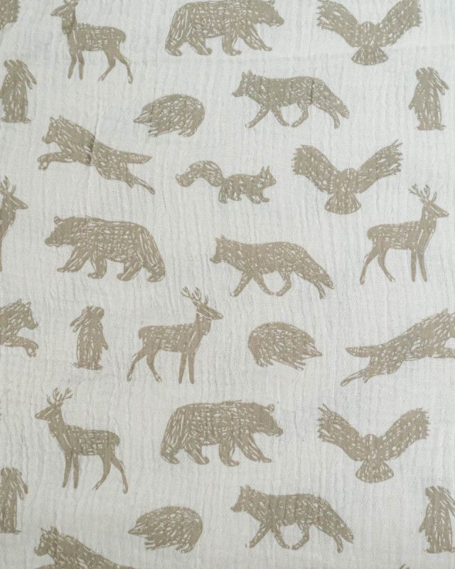 Tissu Double Gaze Ecrue Imprimé Ours - Mercerine
