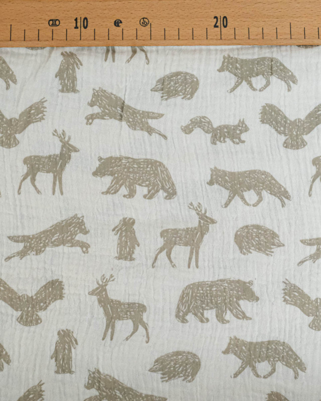 Tissu Double Gaze Ecrue Imprimé Ours - Mercerine