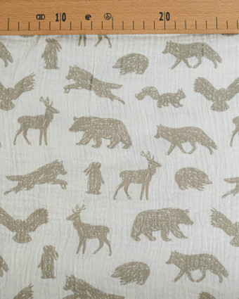 Tissu Double Gaze Ecrue Imprimé Ours - Mercerine